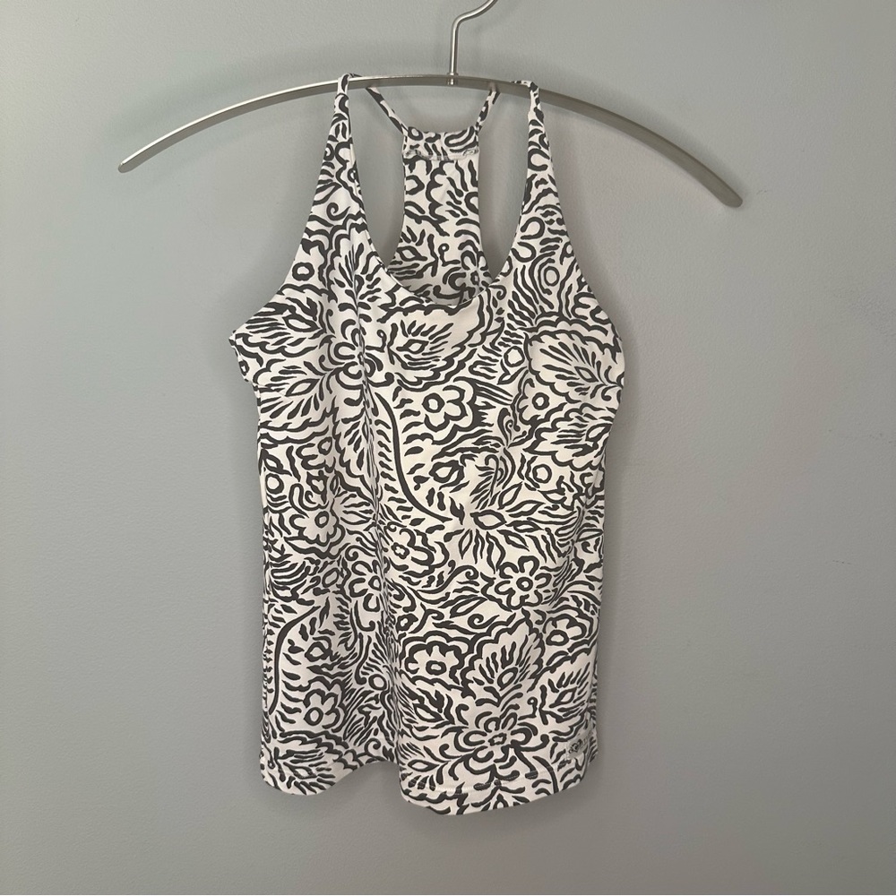 Couture Active Wear Black & White Floral Athletic Racer Back Tank Top — Size OS
